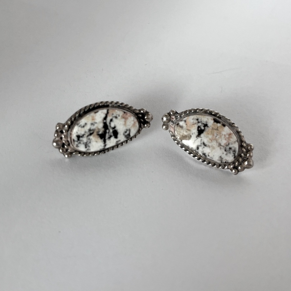 Vintage sterling silver White Buffalo turquoise earrings